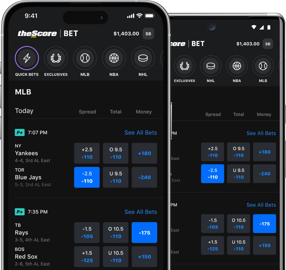 Mobile devices with theScore Bet App